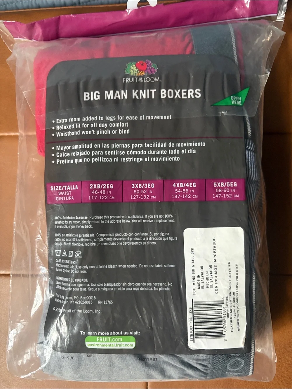 Fruit of the Loom Big Man Knit Boxers 3-Pack — Blue, Red, Gray UNOPENED